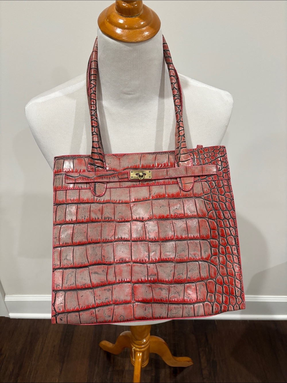 Preston & York Moc Croc Cowhide Leather Tote